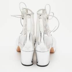 Chanel Silver Leather and PVC Open Toe Platform Ankle Booties Size 40