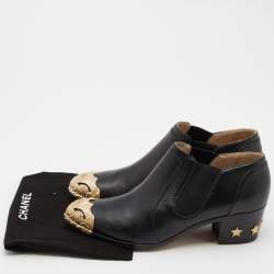 Chanel Black Leather Paris Dallas Ankle Boots Size 40.5