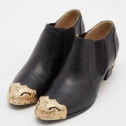 Chanel Black Leather Paris Dallas Ankle Boots Size 40.5