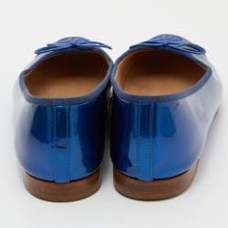 Pre Owned Chanel Blue Patent Leather CC Bow Ballet Flats Size 41