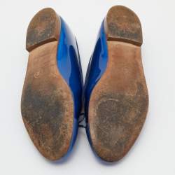 Pre Owned Chanel Blue Patent Leather CC Bow Ballet Flats Size 41