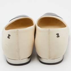 Chanel Cream/Black Leather CC Ballet Flats Size 39