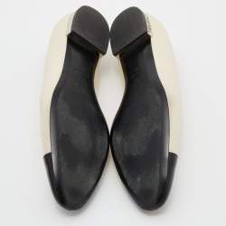 Chanel Cream/Black Leather CC Ballet Flats Size 39
