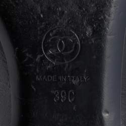 Pre Owned Chanel Black Leather and Patent Cap Toe CC Ballet Flats Size 39