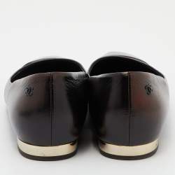 Pre Owned Chanel Black Leather and Patent Cap Toe CC Ballet Flats Size 39