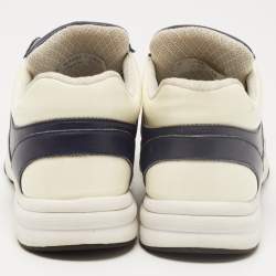 Chanel Navy Blue/Cream Leather and Patent CC Low Top Sneakers Size 38.5