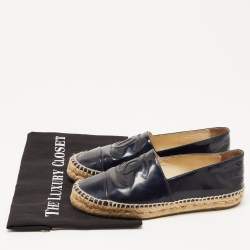 Pre Owned Chanel Navy Blue Patent Leather CC Espadrille Flats Size 36