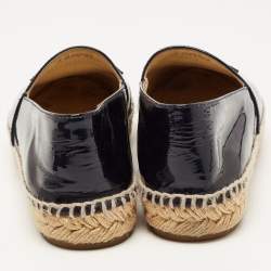 Pre Owned Chanel Navy Blue Patent Leather CC Espadrille Flats Size 36