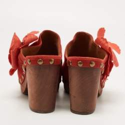 Chanel Red Suede Camelia Applique Wooden Clogs Size 37