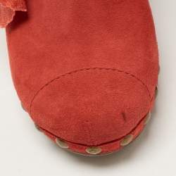 Chanel Red Suede Camelia Applique Wooden Clogs Size 37