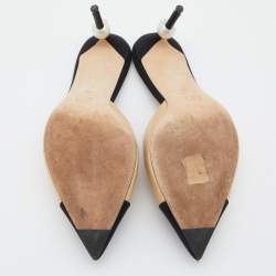 Chanel Beige/Black Leather CC Pearl Heel Pointed Toe Mules Size 41