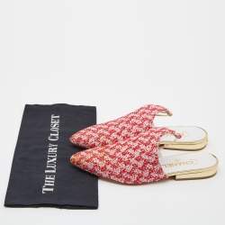 Pre Owned Chanel Red/Pink Tweed and Sequins Babouche Ankle Wrap Mules Size 38