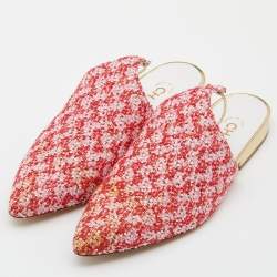 Pre Owned Chanel Red/Pink Tweed and Sequins Babouche Ankle Wrap Mules Size 38