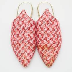 Pre Owned Chanel Red/Pink Tweed and Sequins Babouche Ankle Wrap Mules Size 38