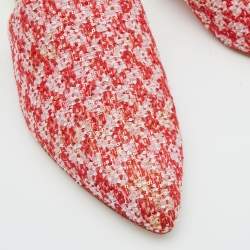 Pre Owned Chanel Red/Pink Tweed and Sequins Babouche Ankle Wrap Mules Size 38
