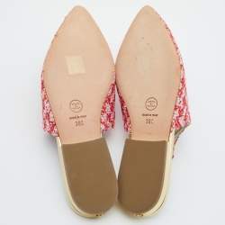 Pre Owned Chanel Red/Pink Tweed and Sequins Babouche Ankle Wrap Mules Size 38