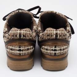 Pre Owned Chanel Multicolor Tweed and Leather CC Lace Up Sneakers Size 40