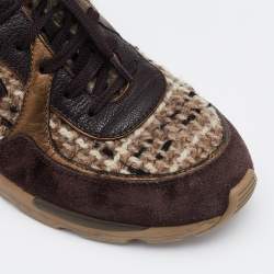 Pre Owned Chanel Multicolor Tweed and Leather CC Lace Up Sneakers Size 40