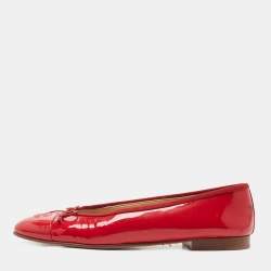 Chanel Red Patent Leather CC Bow Ballet Flats Size 40.5 Chanel