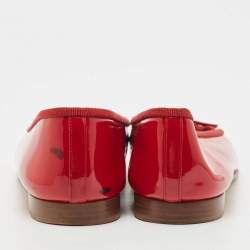 Pre Owned Chanel Red Patent  Leather CC Bow Ballet Flats Size 40.5