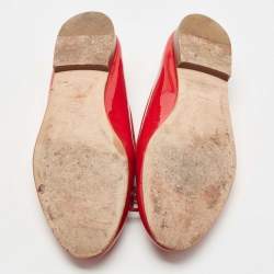 Pre Owned Chanel Red Patent  Leather CC Bow Ballet Flats Size 40.5