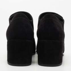 Chanel Black Suede and Patent Leather Pearl Detail Block Heel Oxford Ankle Booties Size 39