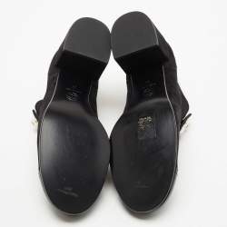 Chanel Black Suede and Patent Leather Pearl Detail Block Heel Oxford Ankle Booties Size 39