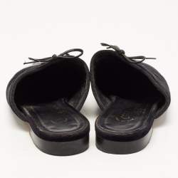 Pre Owned Chanel Black Quilted Velvet and Patent Cap Toe CC Bow Flat Mules Size 39
