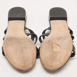 Chanel Black Leather CC Turnlock Triple Strap Flat Slides Size 39.5