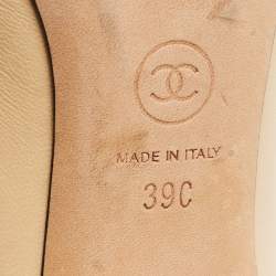 Chanel Beige/Black Leather and Fabric Cap Toe CC Pointed Toe Pumps Size 39