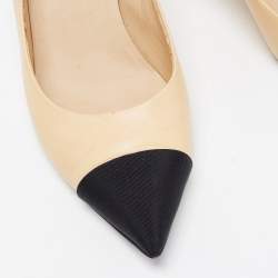 Chanel Beige/Black Leather and Fabric Cap Toe CC Pointed Toe Pumps Size 39