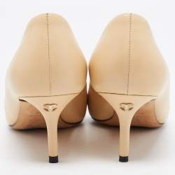 Chanel Beige/Black Leather and Fabric Cap Toe CC Pointed Toe Pumps Size 39