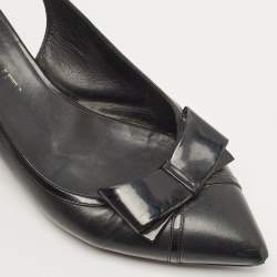 Pre Owned Chanel Black Leather Bow CC Slingback Pumps Size 36.5