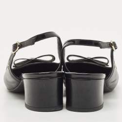 Pre Owned Chanel Black Leather Bow CC Slingback Pumps Size 36.5