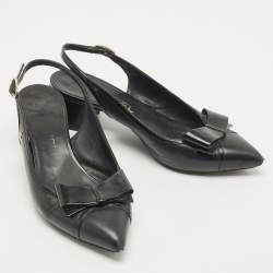 Pre Owned Chanel Black Leather Bow CC Slingback Pumps Size 36.5