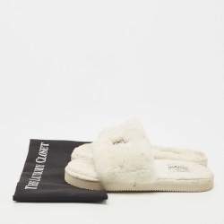 Pre Owned Chanel White Mink Fur CC Flat Slides Size 39