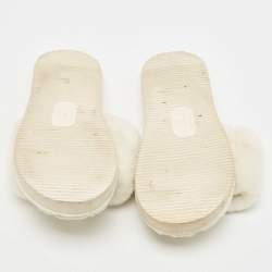 Pre Owned Chanel White Mink Fur CC Flat Slides Size 39