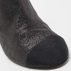Chanel Black Glitter and CC Fabric Cap Toe Mules Size 39.5