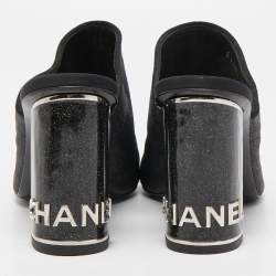 Chanel Black Glitter and CC Fabric Cap Toe Mules Size 39.5