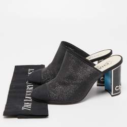 Chanel Black Glitter and CC Fabric Cap Toe Mules Size 39.5