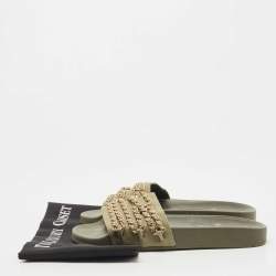 Chanel Green Canvas Tropiconic Chain Slides Flats Size 40