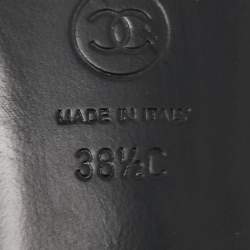 Pre Owned Chanel Black Leather Logo Flat Slides Size 38.5