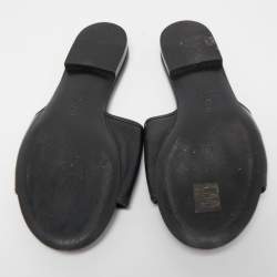 Pre Owned Chanel Black Leather Logo Flat Slides Size 38.5