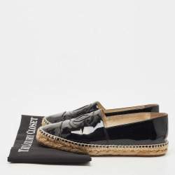 Chanel Black Patent Leather CC Espadrille Flats Size 38