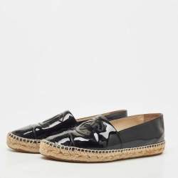 Chanel Black Patent Leather CC Espadrille Flats Size 38