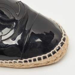 Chanel Black Patent Leather CC Espadrille Flats Size 38