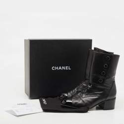 Chanel Black Leather Cape Toe CC Ankle Length Boots Size 41