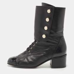 CHANEL Calfskin Cap Toe CC Ankle Boots 41 White Black 1323890