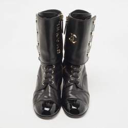 Chanel Black Leather Cape Toe CC Ankle Length Boots Size 41