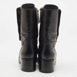 Chanel Black Leather Cape Toe CC Ankle Length Boots Size 41